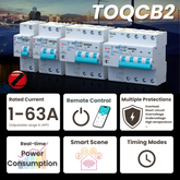 TOQCB2-JZT Zigbee Leitungsschutzschalter Tuya DIN-Schiene | 1P 2P 3P 4P 1-63A Einstellbar | Fernsteuerung, Echtzeit-Stromverbrauch, Schaltungsschutz, Zeitmodi, Smart Home TONGOU